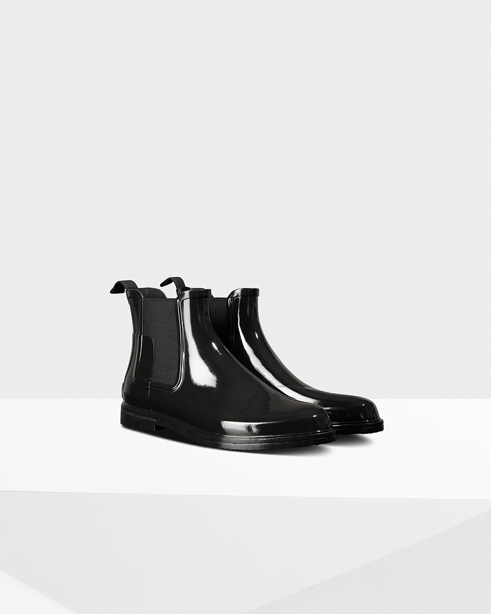 Men Hunter Refined Slim Fit Gloss | Chelsea Boots Black | NZ-45872-FPCY